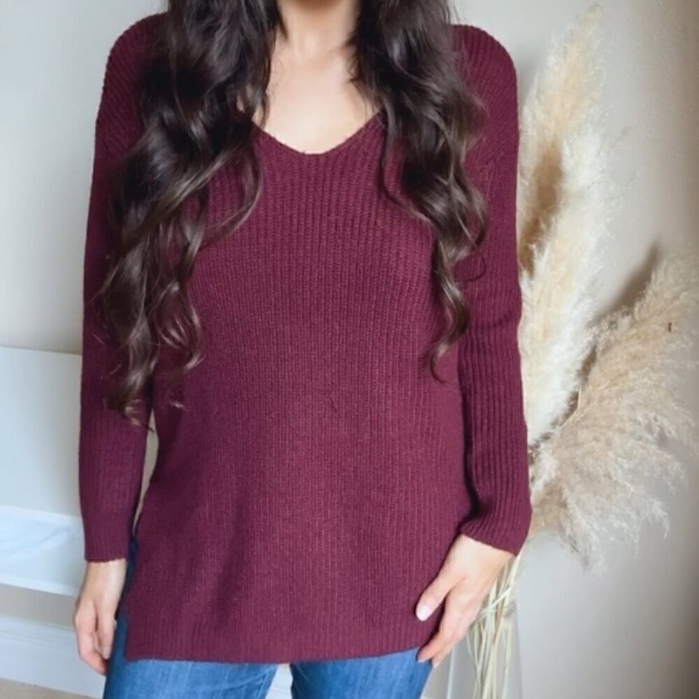 Ambiance Apparel Long Sleeve Sweater Plum Burgundy Maroon Size L